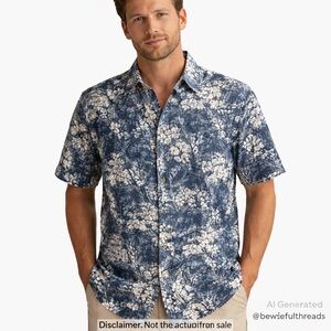 Coastal Resort Botanical Shirt XXL Blue White Hawaiian Relaxed Summer Dadcore